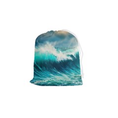 Waves Ocean Sea Tsunami Nautical Blue Drawstring Pouch (small)