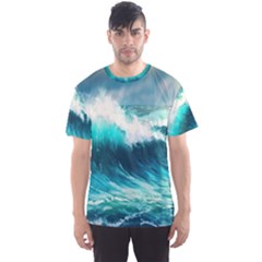 Waves Ocean Sea Tsunami Nautical Blue Men s Sport Mesh Tee