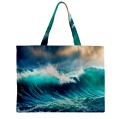 Waves Ocean Sea Tsunami Nautical Blue Zipper Mini Tote Bag by Jancukart