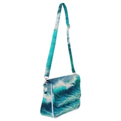 Waves Ocean Sea Tsunami Nautical Blue Shoulder Bag With Back Zipper by Jancukart