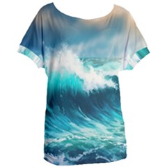 Waves Ocean Sea Tsunami Nautical Blue Women s Oversized Tee by Jancukart