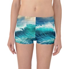 Waves Ocean Sea Tsunami Nautical Blue Boyleg Bikini Bottoms