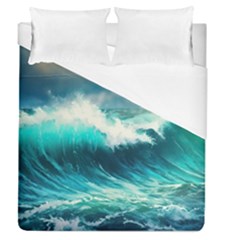 Waves Ocean Sea Tsunami Nautical Blue Duvet Cover (queen Size) by Jancukart