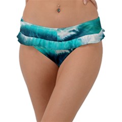 Waves Ocean Sea Tsunami Nautical Blue Frill Bikini Bottoms by Jancukart