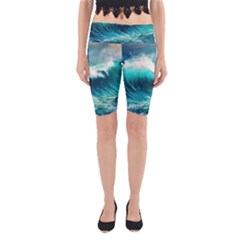 Waves Ocean Sea Tsunami Nautical Blue Yoga Cropped Leggings by Jancukart