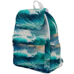 Waves Ocean Sea Tsunami Nautical Blue Top Flap Backpack by Jancukart