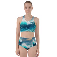 Waves Ocean Sea Tsunami Nautical Blue Racer Back Bikini Set