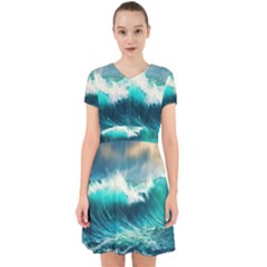 Waves Ocean Sea Tsunami Nautical Blue Adorable In Chiffon Dress by Jancukart