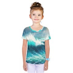 Waves Ocean Sea Tsunami Nautical Blue Kids  One Piece Tee