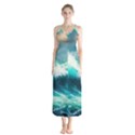 Waves Ocean Sea Tsunami Nautical Blue Button Up Chiffon Maxi Dress View1