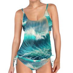 Waves Ocean Sea Tsunami Nautical Blue Tankini Set by Jancukart