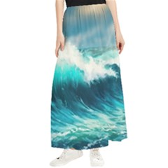 Waves Ocean Sea Tsunami Nautical Blue Maxi Chiffon Skirt by Jancukart