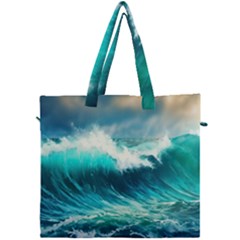 Waves Ocean Sea Tsunami Nautical Blue Canvas Travel Bag by Jancukart