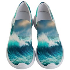 Waves Ocean Sea Tsunami Nautical Blue Women s Lightweight Slip Ons by Jancukart