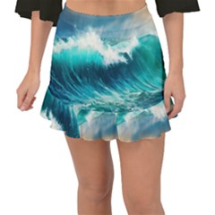 Waves Ocean Sea Tsunami Nautical Blue Fishtail Mini Chiffon Skirt