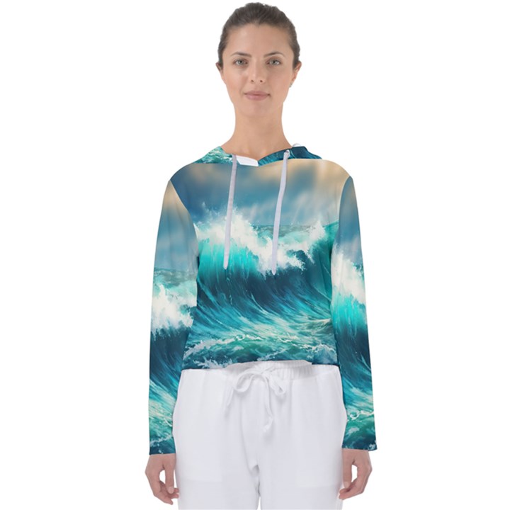 Waves Ocean Sea Tsunami Nautical Blue Women s Slouchy Sweat