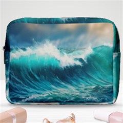 Waves Ocean Sea Tsunami Nautical Blue Make Up Pouch (large) by Jancukart