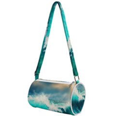 Waves Ocean Sea Tsunami Nautical Blue Mini Cylinder Bag by Jancukart