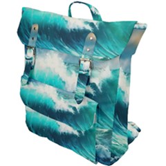 Waves Ocean Sea Tsunami Nautical Blue Buckle Up Backpack