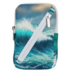 Waves Ocean Sea Tsunami Nautical Blue Belt Pouch Bag (small) by Jancukart