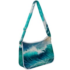 Waves Ocean Sea Tsunami Nautical Blue Zip Up Shoulder Bag by Jancukart