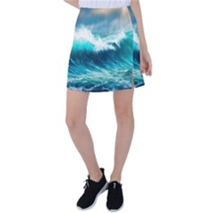 Waves Ocean Sea Tsunami Nautical Blue Tennis Skirt by Jancukart