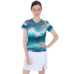 Waves Ocean Sea Tsunami Nautical Blue Women s Sports Top by Jancukart