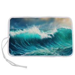 Waves Ocean Sea Tsunami Nautical Blue Pen Storage Case (l) by Jancukart