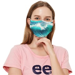 Waves Ocean Sea Tsunami Nautical Blue Fitted Cloth Face Mask (adult) by Jancukart