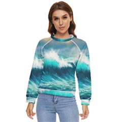 Waves Ocean Sea Tsunami Nautical Blue Women s Long Sleeve Raglan Tee