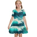 Waves Ocean Sea Tsunami Nautical Blue Kids  Short Sleeve Tiered Mini Dress View1