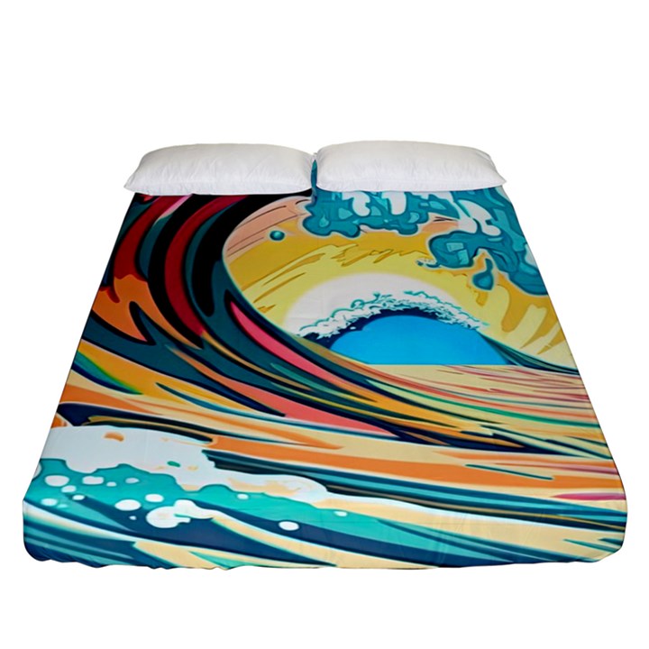 Waves Ocean Sea Tsunami Nautical 8 Fitted Sheet (Queen Size)