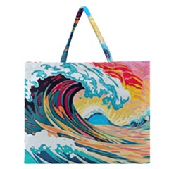 Waves Ocean Sea Tsunami Nautical 8 Zipper Large Tote Bag