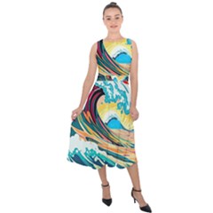 Waves Ocean Sea Tsunami Nautical 8 Midi Tie-back Chiffon Dress by Jancukart