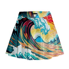 Waves Ocean Sea Tsunami Nautical 8 Mini Flare Skirt by Jancukart