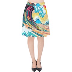 Waves Ocean Sea Tsunami Nautical 8 Velvet High Waist Skirt by Jancukart