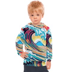 Waves Ocean Sea Tsunami Nautical 8 Kids  Hooded Pullover