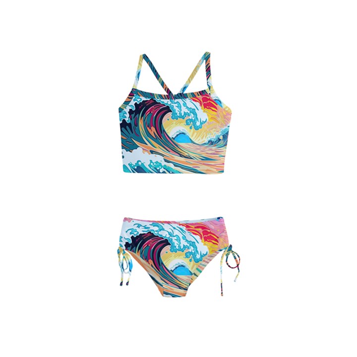 Waves Ocean Sea Tsunami Nautical 8 Girls  Tankini Swimsuit