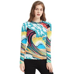 Waves Ocean Sea Tsunami Nautical 8 Women s Long Sleeve Rash Guard