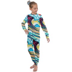 Waves Ocean Sea Tsunami Nautical 8 Kids  Long Sleeve Set  by Jancukart