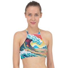 Waves Ocean Sea Tsunami Nautical 8 Racer Front Bikini Top by Jancukart