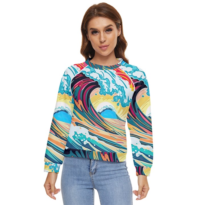 Waves Ocean Sea Tsunami Nautical 8 Women s Long Sleeve Raglan Tee