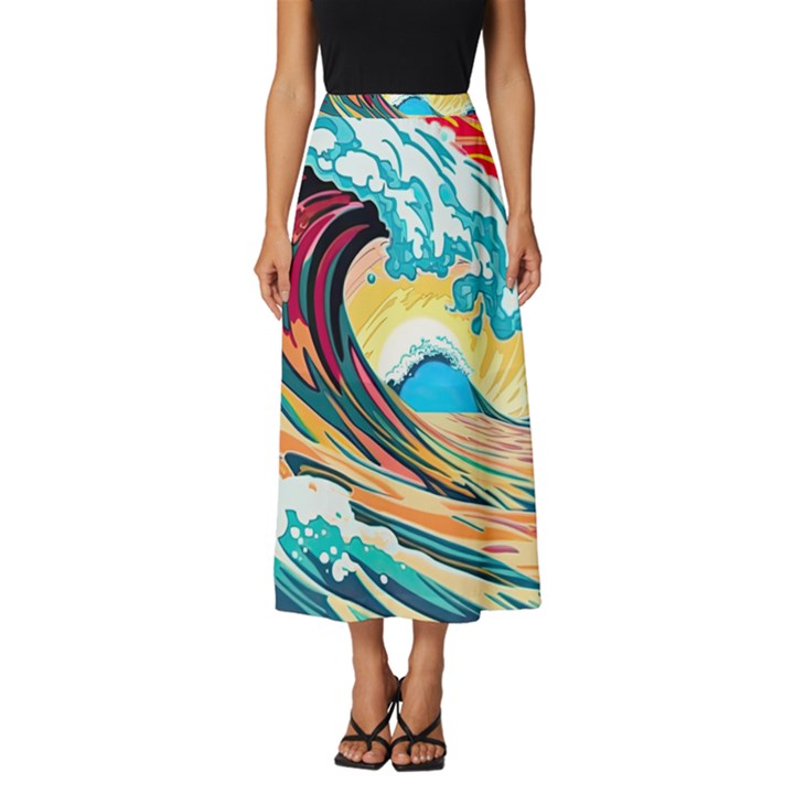 Waves Ocean Sea Tsunami Nautical 8 Classic Midi Chiffon Skirt