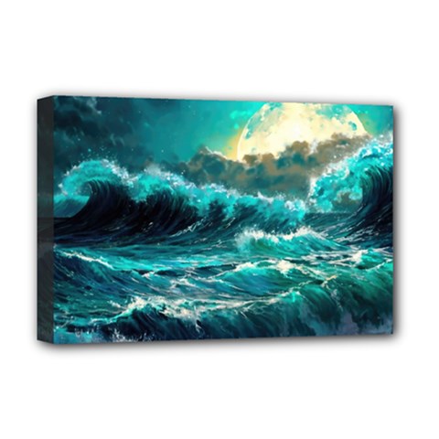 Tsunami Waves Ocean Sea Nautical Nature Water 5 Deluxe Canvas 18  X 12  (stretched)