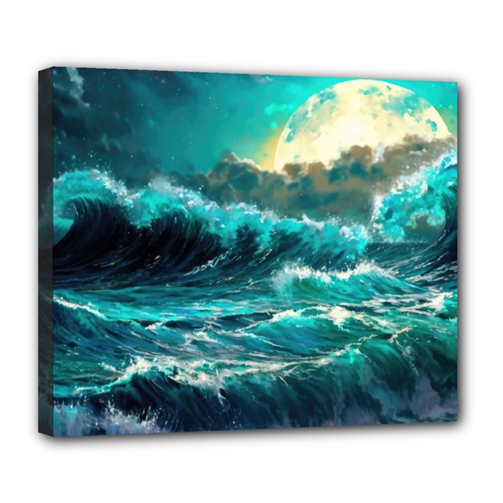 Tsunami Waves Ocean Sea Nautical Nature Water 5 Deluxe Canvas 24  x 20  (Stretched)