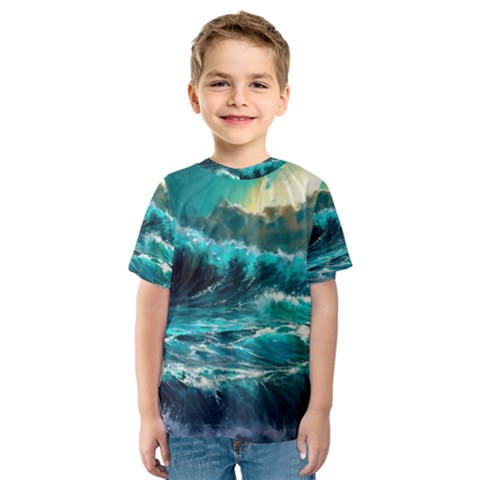 Tsunami Waves Ocean Sea Nautical Nature Water 5 Kids  Sport Mesh Tee by Jancukart