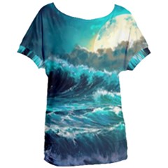 Tsunami Waves Ocean Sea Nautical Nature Water 5 Women s Oversized Tee by Jancukart