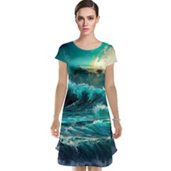 Tsunami Waves Ocean Sea Nautical Nature Water 5 Cap Sleeve Nightdress by Jancukart