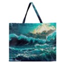 Tsunami Waves Ocean Sea Nautical Nature Water 5 Zipper Large Tote Bag View1