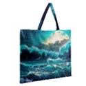 Tsunami Waves Ocean Sea Nautical Nature Water 5 Zipper Large Tote Bag View2